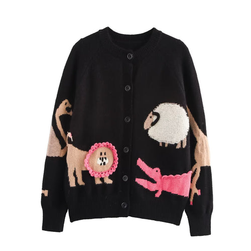 Damen Strickcardigan mit verspielten Tierintarsien und 3D‑Applikationen Shop Nory