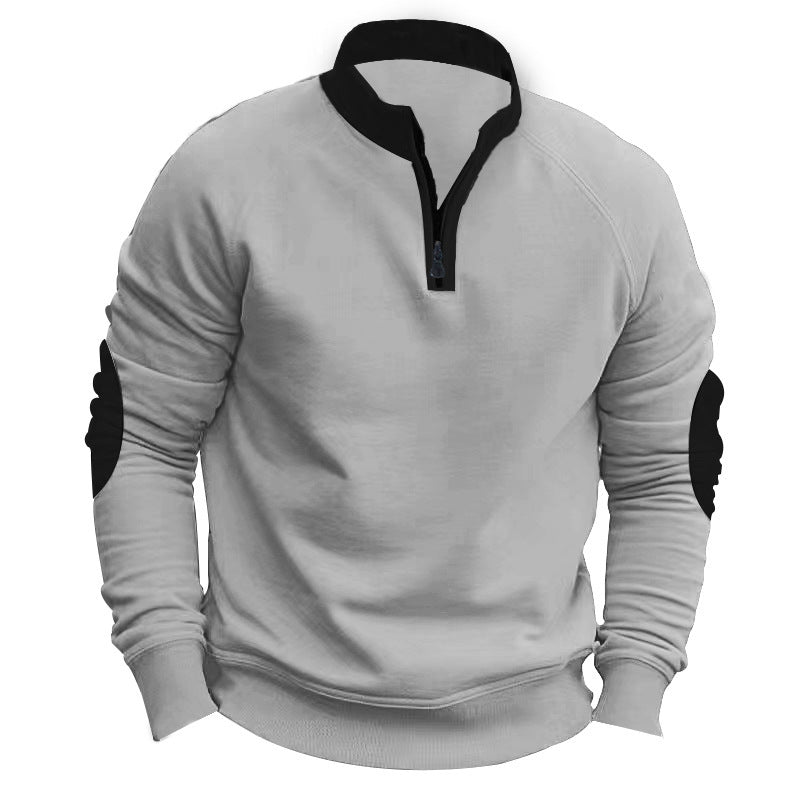 Herren nan Zip-Pullover mit Stehkragen, halbem Reißverschluss und verstärkten Ellbogenpatches Shop Nory