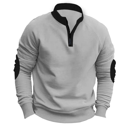 Herren nan Zip-Pullover mit Stehkragen, halbem Reißverschluss und verstärkten Ellbogenpatches Shop Nory