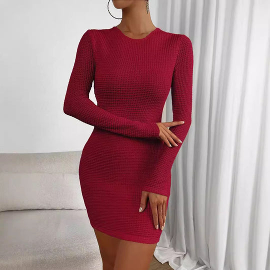 Damen figurbetontes Strickminikleid mit feiner Waffelstruktur und Rundhalsausschnitt Shop Nory