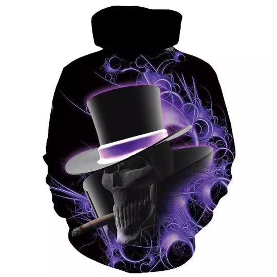 Herren Kapuzenpullover mit fotorealistischem 3D-Skull-Print, Kronen- & Kettenmotiv Shop Nory