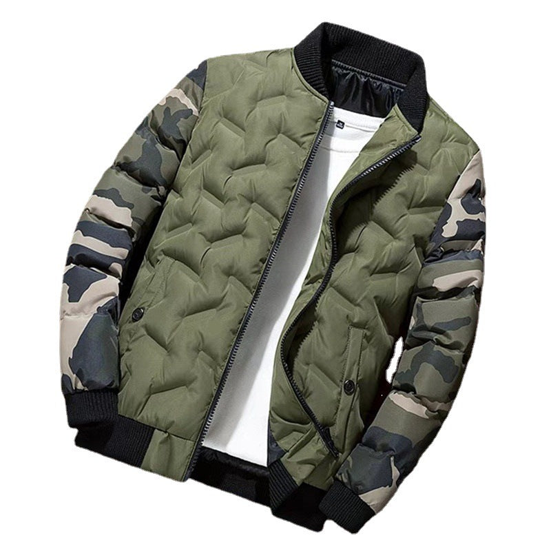 Herren gesteppte Bomberjacke mit Camouflage-Ärmeln und Rippbündchen Shop Nory
