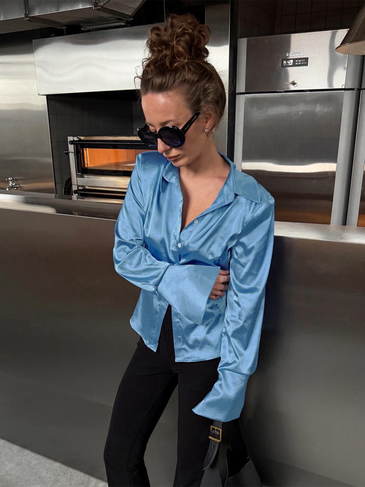 Damen Satiniertes Hemd mit weitem Kragen, extraweiten Manschetten & relaxed Fit Shop Nory