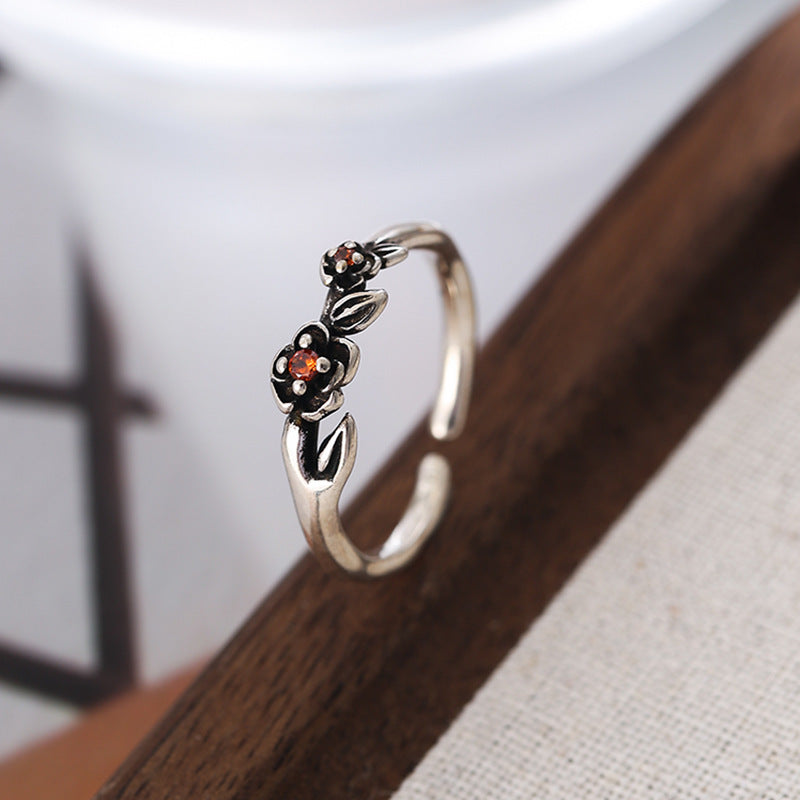 Damen Offener Ring mit floralen Akzenten und glitzernden Details Shop Nory
