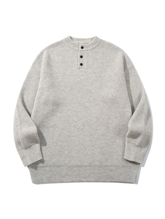 Herren Grobstrick-Henleypullover mit halber Knopfleiste und Rippbündchen Shop Nory