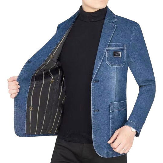 Herren Jeansblazer Slim Fit mit Aufgesetzten Taschen und Notch-Kragen Shop Nory