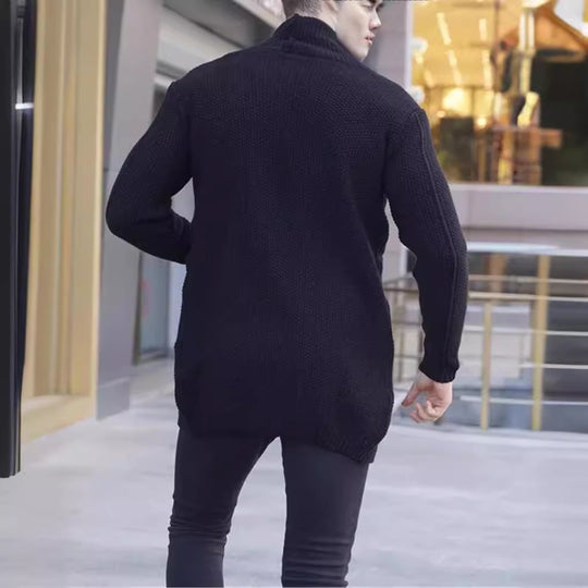 Herren Longline-Strickcardigan mit Schalkragen, Zopf- und Perlmuster Shop Nory