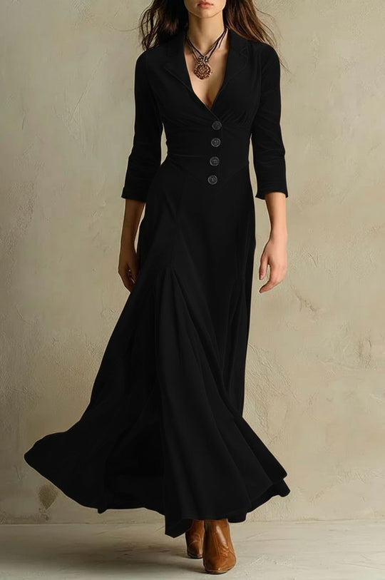 Damen Samt-Midaxi-Kleid mit tailliertem Sakko-Oberteil, V-Ausschnitt und weitem Stufenrock Shop Nory