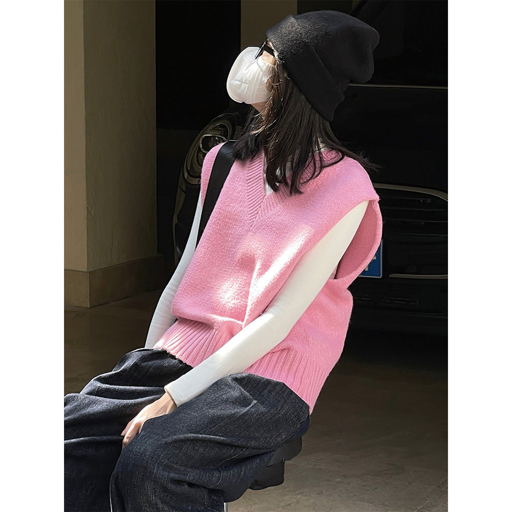 Damen Ärmellose Feinstrickweste mit V‑Ausschnitt und Rippbund Shop Nory