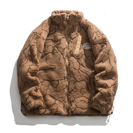 Damen kuschelige Teddy-Fleece Jacke mit Stehkragen und Kordelzug Shop Nory