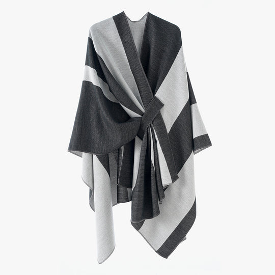 Damen Wickel‑Cape mit breitem Streifenmuster und Bindegürtel Shop Nory