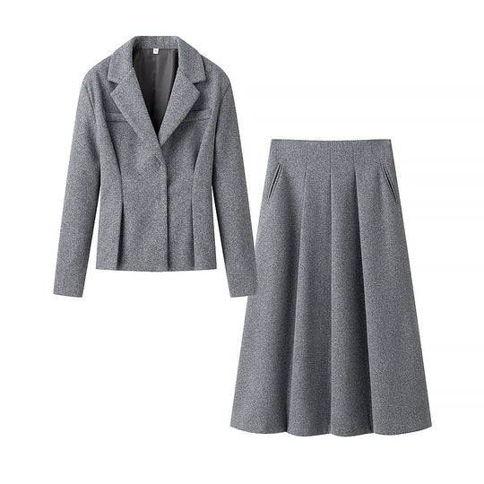 Damen Elegantes zweiteiliges Wollmix-Blazer- und Midirock-Set mit ausgestelltem Midirock Shop Nory
