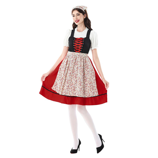 Damen nan traditionelles Dirndlkleid mit geschnürtem Mieder und floraler Schürze Shop Nory