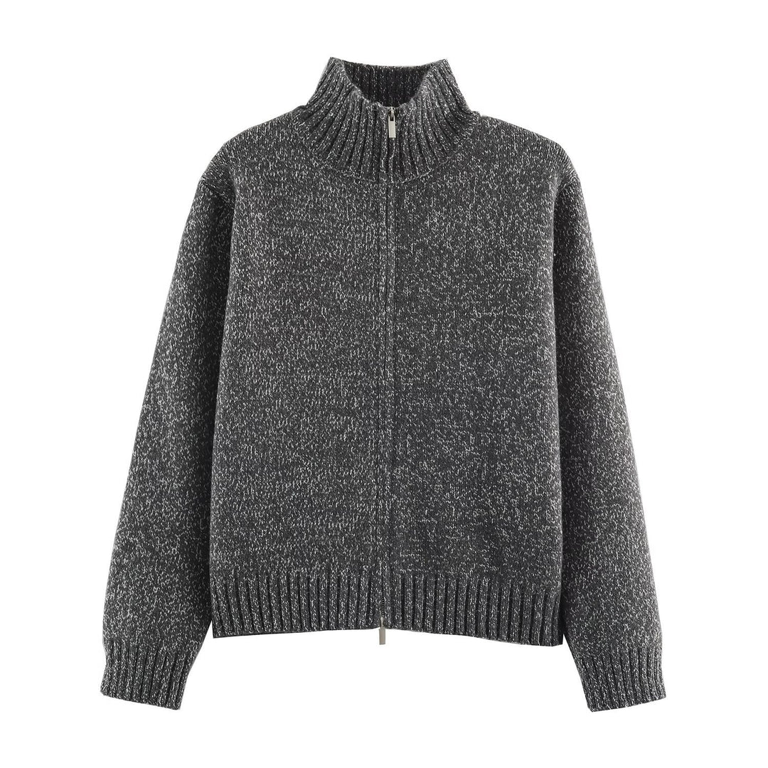 Damen Grobgestrickter Reißverschluss-Pullover mit Stehkragen und geripptem Saum Shop Nory