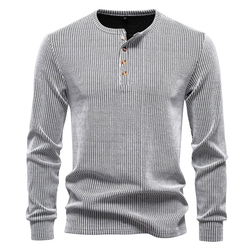 Herren Slim-Fit Gerippter Henley-Langarmpullover mit Rundhalsausschnitt und Knopfleiste Shop Nory