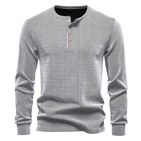 Herren Slim-Fit Gerippter Henley-Langarmpullover mit Rundhalsausschnitt und Knopfleiste Shop Nory
