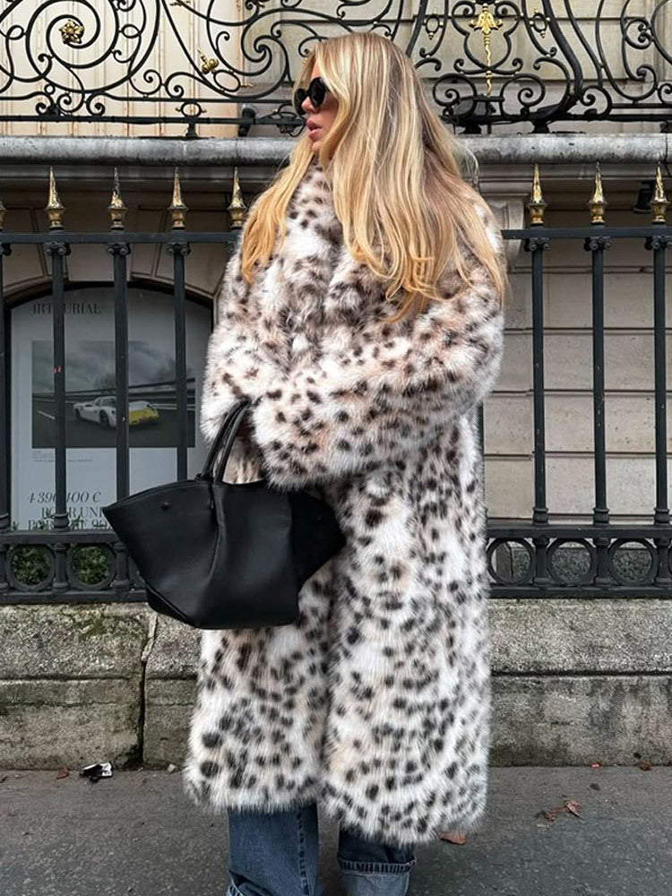 Damen Langer Gepunkteter Kunstpelzmantel mit Oversize-Schnitt Shop Nory