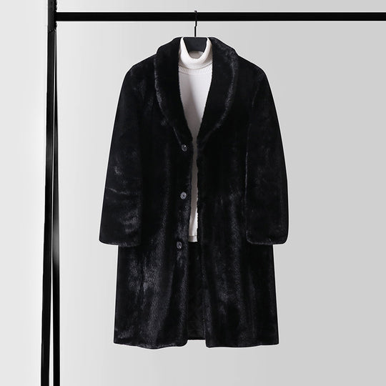 Herren Kunstfellmantel mit Schalkragen, gesteppter Innenfutter und klassischer Knopfleiste Shop Nory