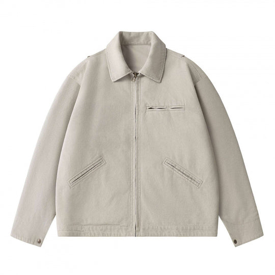 Unisex Kastenförmige Kurzjacke im Worker-Blouson-Stil mit Hemdkragen und verdecktem Reißverschluss Shop Nory