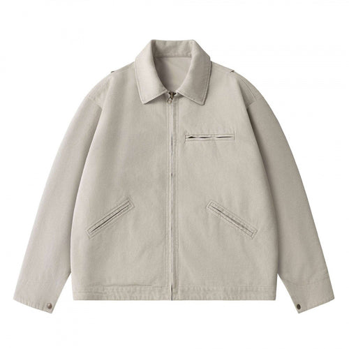 Unisex Kastenförmige Kurzjacke im Worker-Blouson-Stil mit Hemdkragen und verdecktem Reißverschluss Shop Nory