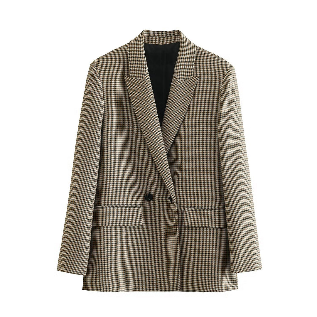 Damen Doppelreihiger Longblazer mit weitem Schalkragen und Pattentaschen Shop Nory