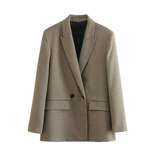 Damen Doppelreihiger Longblazer mit weitem Schalkragen und Pattentaschen Shop Nory