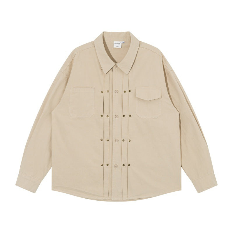 Herren Oversize-Hemdjacke im Workwear-Stil mit Ziersteppungen und Metallnieten Shop Nory