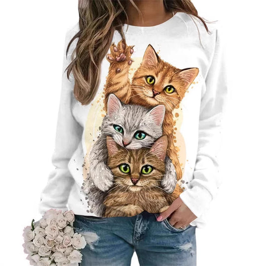 Damen Gemütlicher Übergroßer Fleece-Pullover mit Großem Welpenfoto-Print Shop Nory