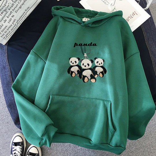 Damen nan oversized Kapuzenpullover mit Plüsch-Panda-Applikation und Kängurutasche Shop Nory
