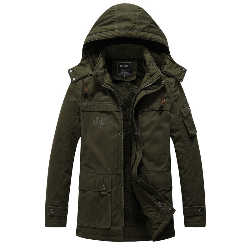 Herren Canvas-Militärparka mit Teddyfutter, Kapuze und multifunktionalen Taschen Shop Nory