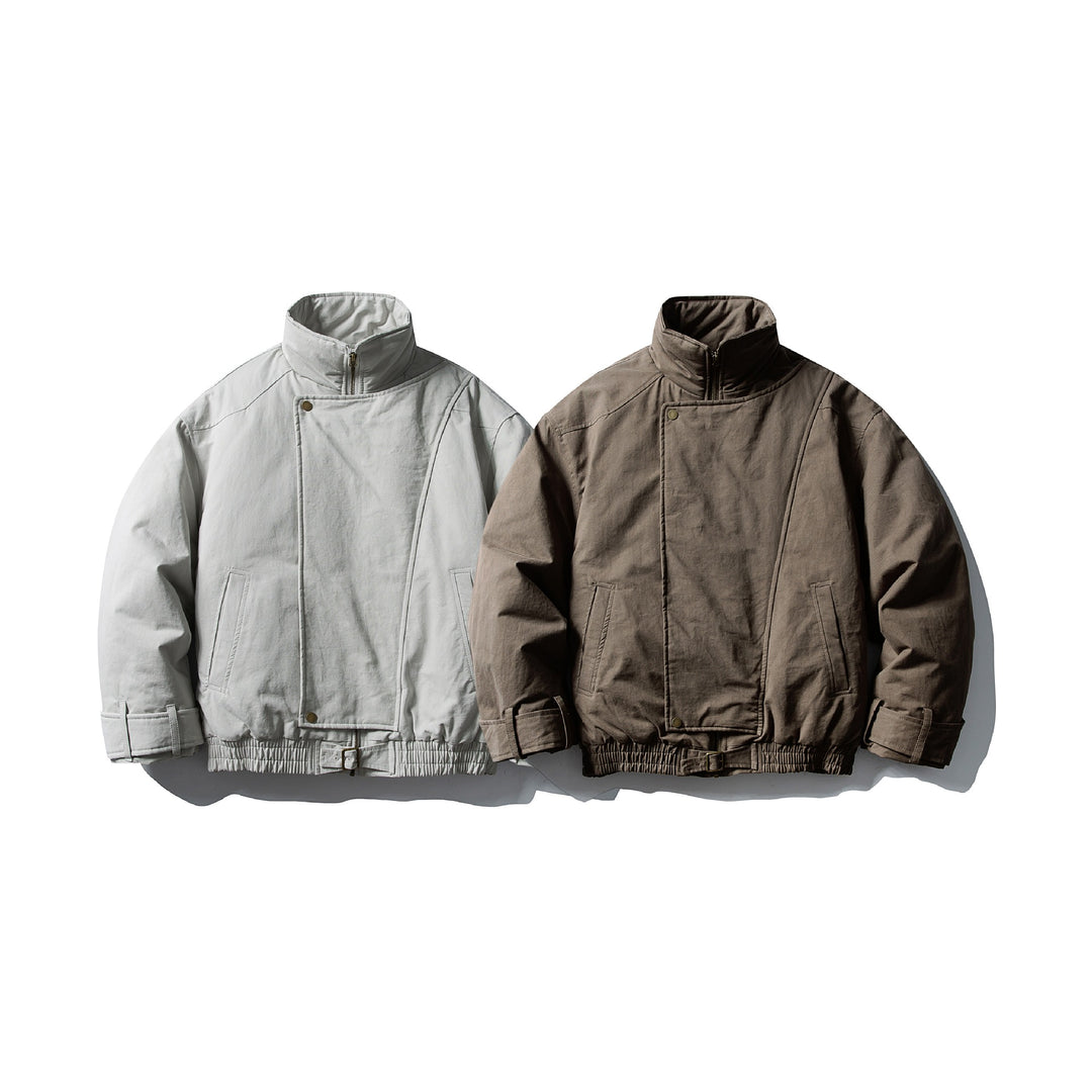 Herren Voluminöser Stehkragen-Bomber mit asymmetrischer Frontpatte und Taillen-Buckle Shop Nory