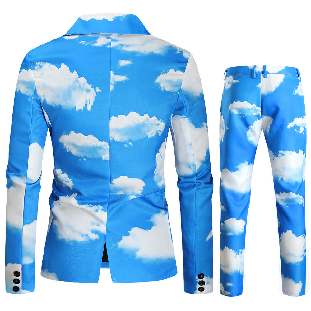 Herren Zweiteiliges Statement-Anzug mit Allover-Wolkenprint und schmaler Silhouette Shop Nory
