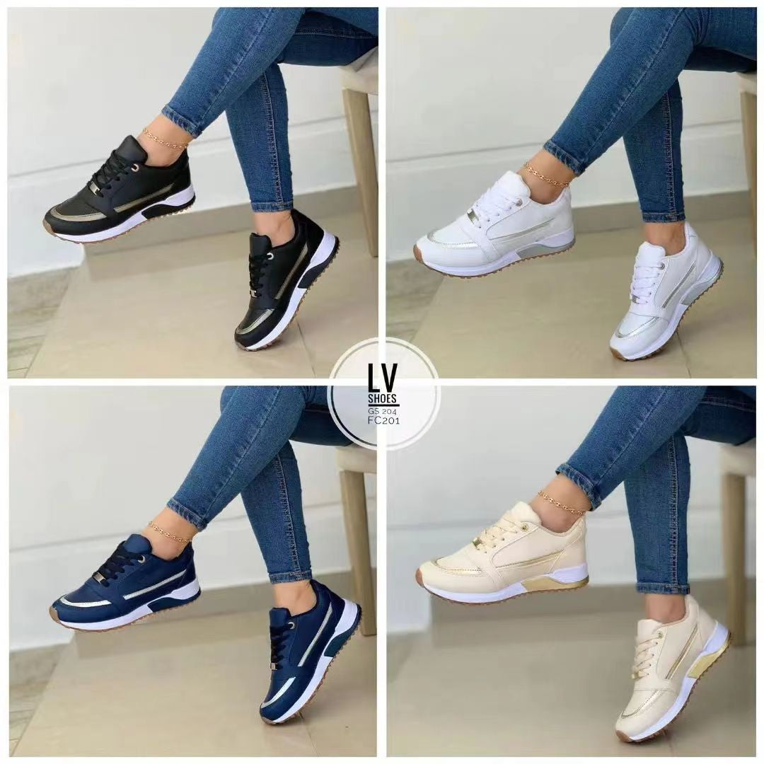Damen Keilabsatz-Sneaker mit Goldakzenten und gepolsterter Laufsohle Shop Nory