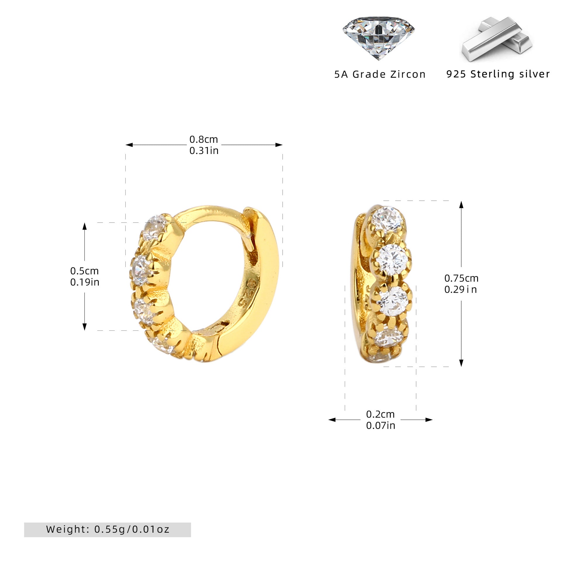 Damen Creolen mit funkelndem Zirkon-Besatz aus hochwertigem 925 Sterling Silber Shop Nory