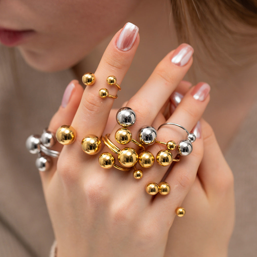 Damen Offener Ring mit modernen Kugeldesigns und hypoallergener Edelstahlverarbeitung Shop Nory