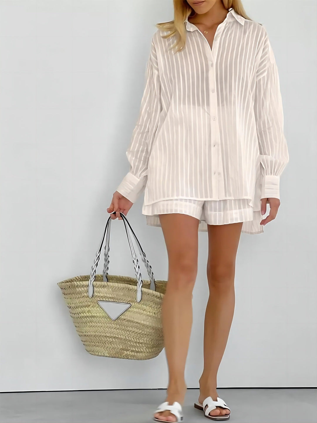 Damen gestreiftes Hemd und Shorts Set