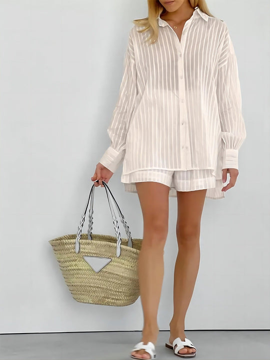 Damen gestreiftes Hemd und Shorts Set