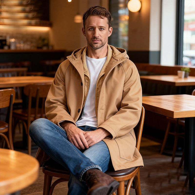 Herren Taillierter Wollmix-Mantel mit Kapuze und verdeckter Knopfleiste Shop Nory