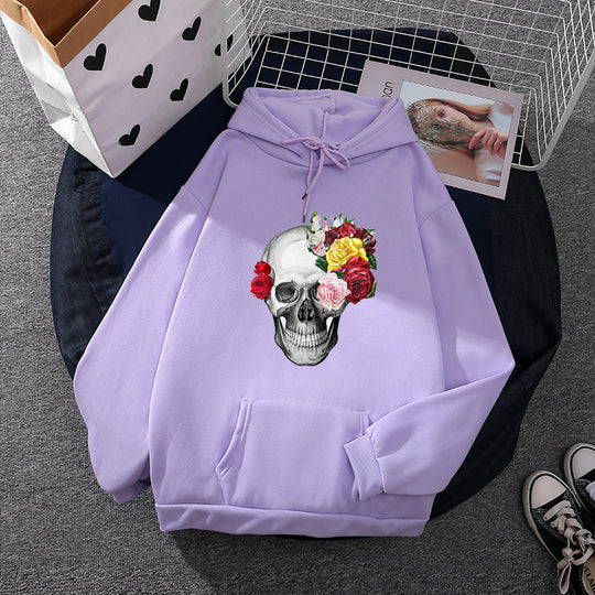 Unisex nan Kapuzenpullover mit floraler Totenkopf-Illustration, Oversize-Fit und French-Terry-Qualität Shop Nory