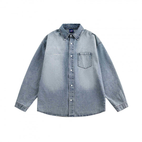 Unisex Oversize-Denimhemd mit verwaschener Optik und Brusttasche Shop Nory