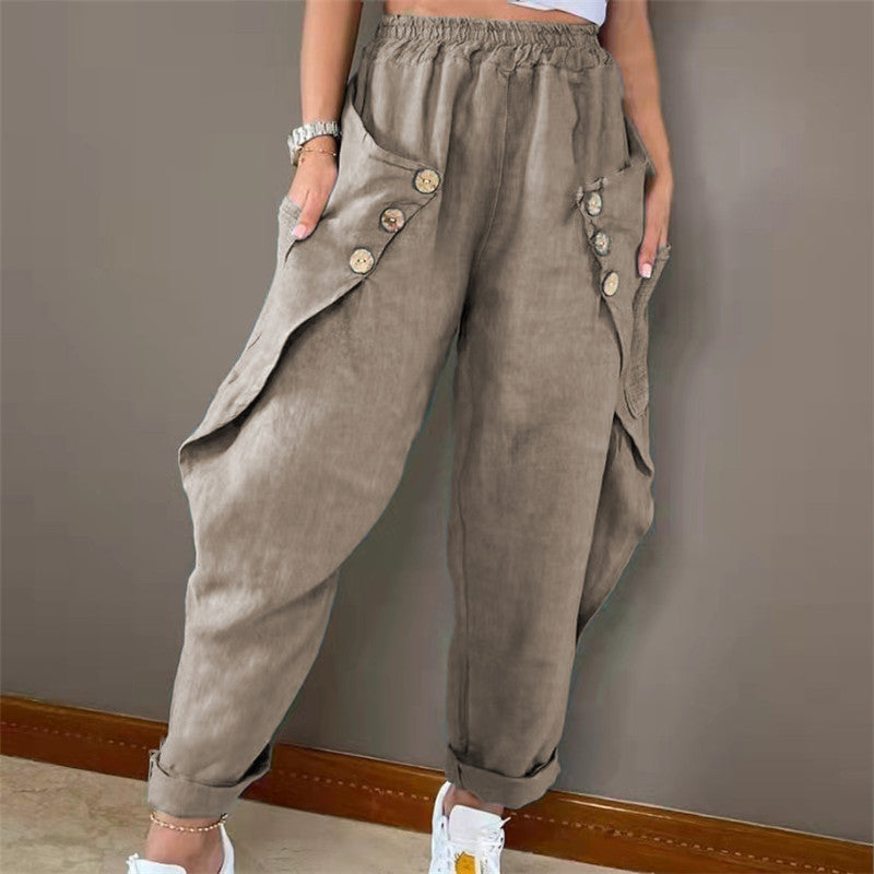 Damen lässige Sommerhose mit Knopfdetails und praktischen Seitentaschen