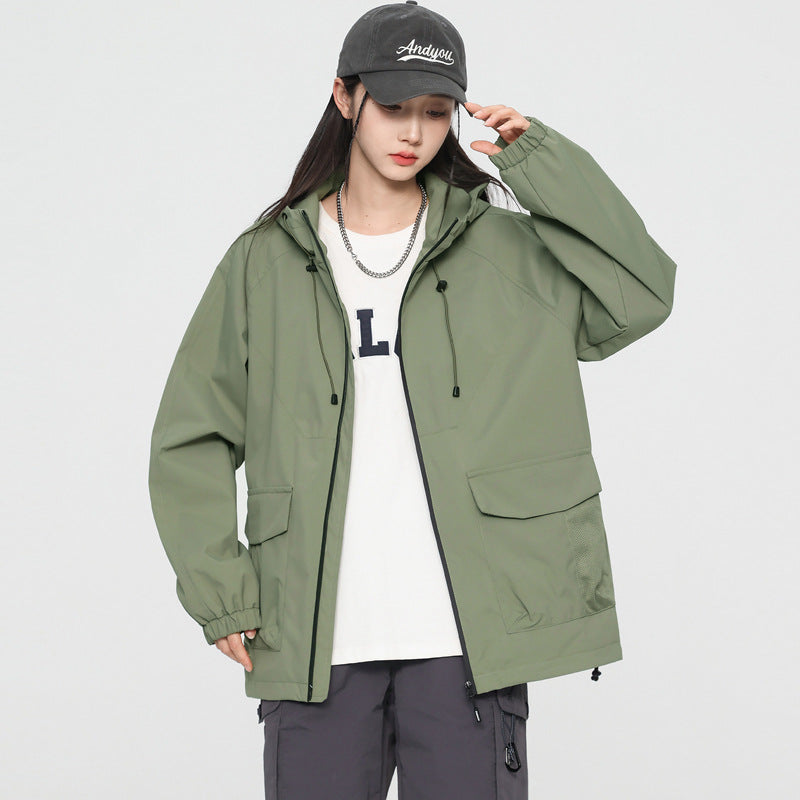 Damen Oversize Windbreaker Jacke mit Kapuze und Cargotaschen Shop Nory