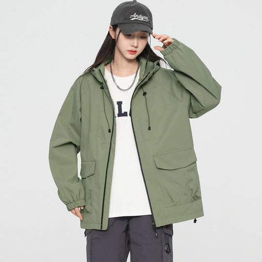 Damen Oversize Windbreaker Jacke mit Kapuze und Cargotaschen Shop Nory
