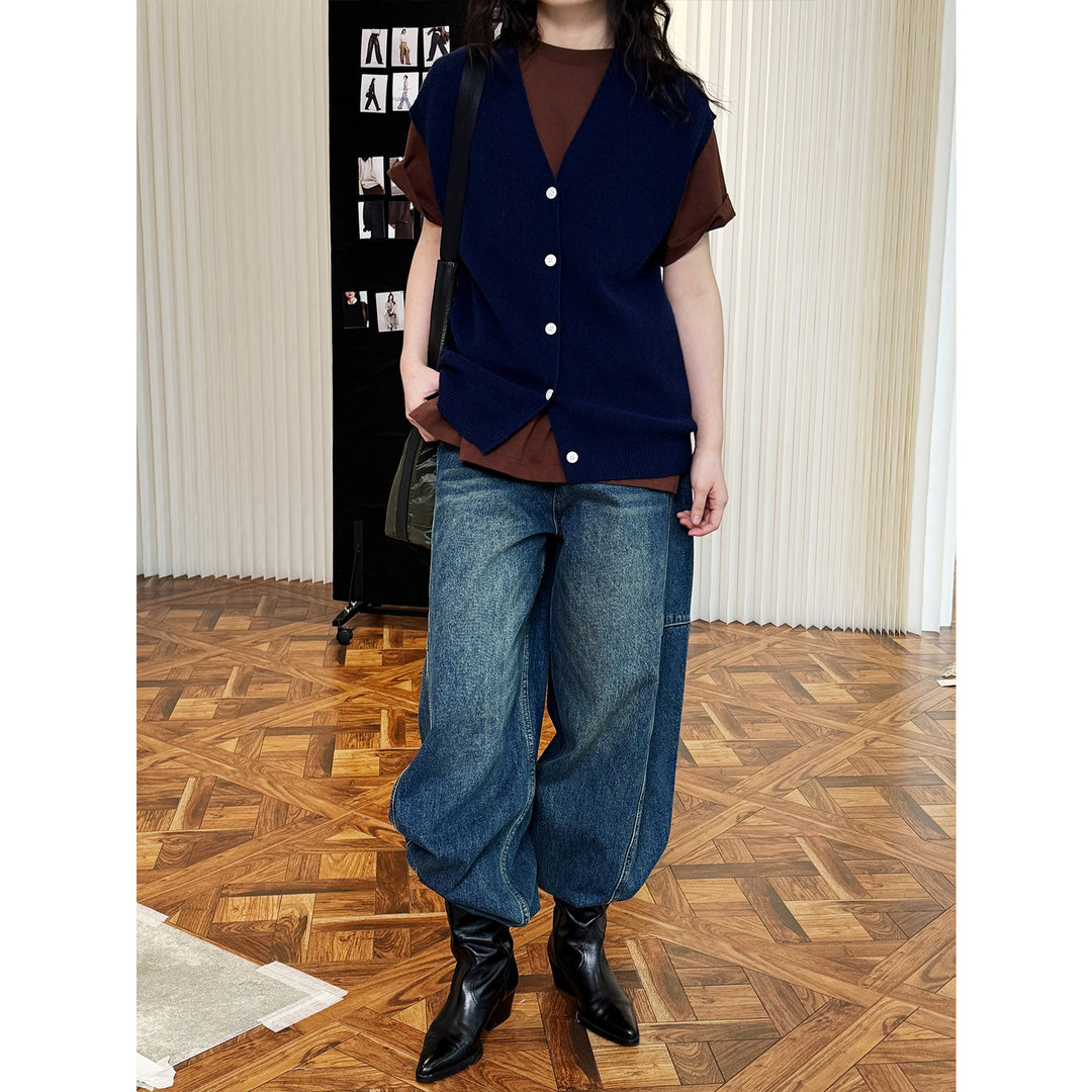 Damen Ärmellose Feinstrickweste mit V‑Ausschnitt und Knopfleiste Shop Nory