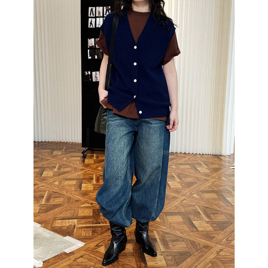Damen Ärmellose Feinstrickweste mit V‑Ausschnitt und Knopfleiste Shop Nory