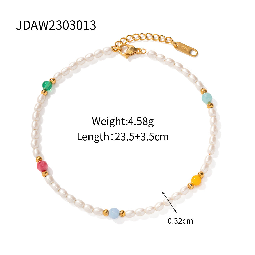 Damen Armband mit eleganten Perlen und bunten Steinakzenten Shop Nory