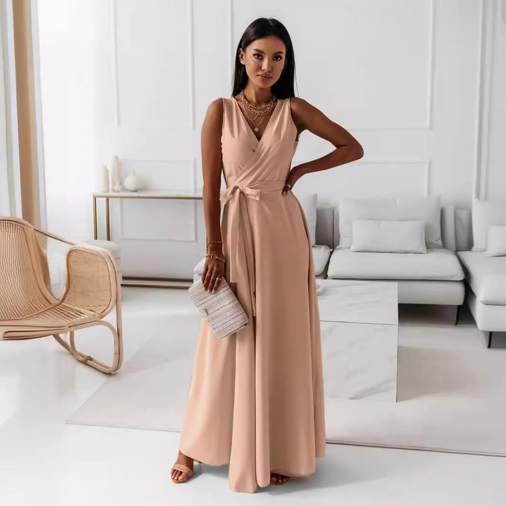 Damen Elegantes Wickelkleid mit verlängertem Saum Shopnory