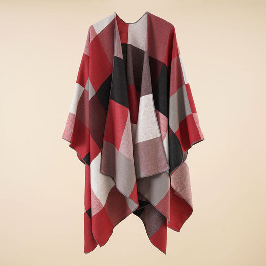 Damen Leichter Jacquard-Poncho mit geometrischem Muster und asymmetrischem Saum Shop Nory