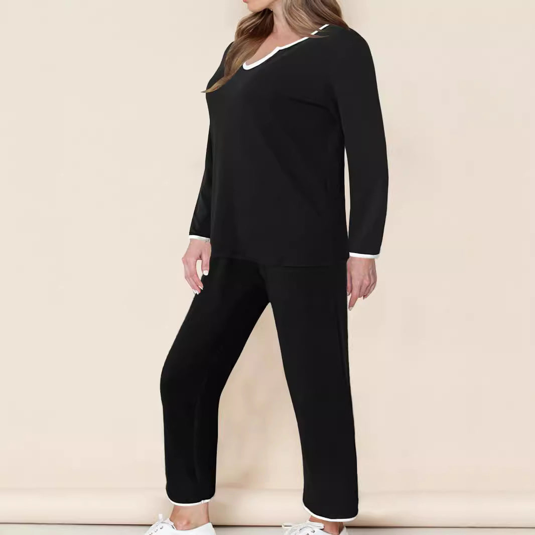 Damen Zweiteiliges Lounge-Set aus weichem Jersey mit V‑Ausschnitt, Langarm-Oberteil und weitem Palazzohosenbein Shop Nory