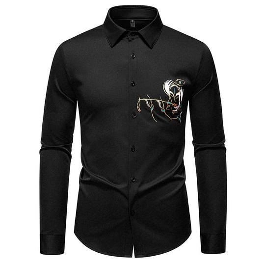 Herren Slim-Fit Businesshemd mit aufwendiger Bruststickerei und Kentkragen Shop Nory